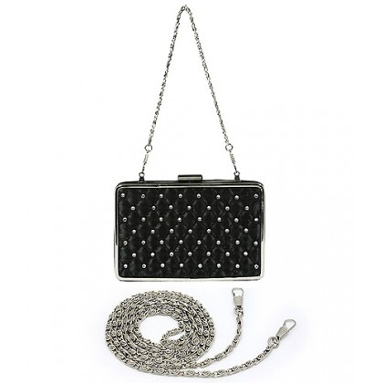 Evening Bag - 12 PCS - Quilted w/ Studs - Black  - BG-1135AS-BK